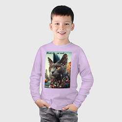 Лонгслив хлопковый детский Уличный кот панк музыкант - нейросеть, цвет: лаванда — фото 2
