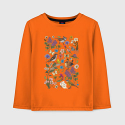 Детский лонгслив Птицы, бабочки, цветы