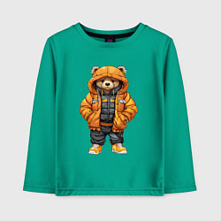 Лонгслив хлопковый детский Медведь в тёплой куртке, цвет: зеленый