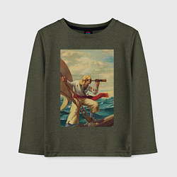 Лонгслив хлопковый детский Моряк и подзорная труба, цвет: меланж-хаки