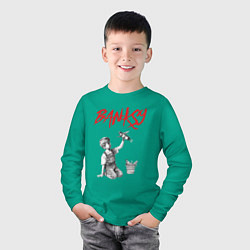 Лонгслив хлопковый детский Стрит арт граффити Бэнкси - мальчик, цвет: зеленый — фото 2
