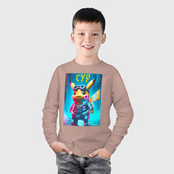 Лонгслив хлопковый детский Cyber Pikachu - ai art fantasy, цвет: пыльно-розовый — фото 2