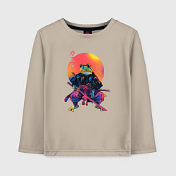 Лонгслив хлопковый детский Лягушка - самурай - japan aesthetic, цвет: миндальный
