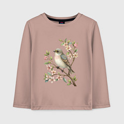 Детский лонгслив Маленькая птичка на ветке с цветами