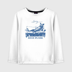 Детский лонгслив Енот лежит на диване и чилит