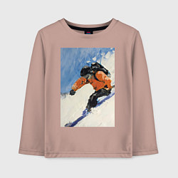 Детский лонгслив Горнолыжный спорт спуск - живопись маслом