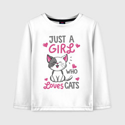 Лонгслив хлопковый детский Just a girl who loves cats, цвет: белый