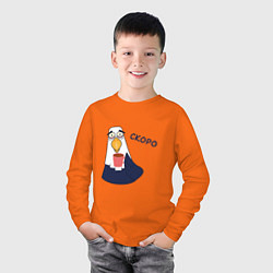Лонгслив хлопковый детский Орел с надписью скоро, цвет: оранжевый — фото 2