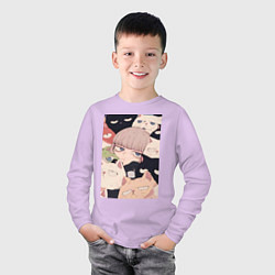 Лонгслив хлопковый детский Девушка с котиками, цвет: лаванда — фото 2
