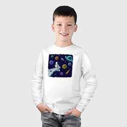 Лонгслив хлопковый детский Космическая галактика, цвет: белый — фото 2