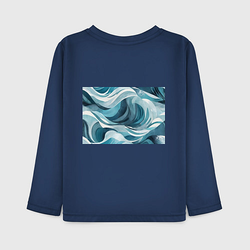 Детский лонгслив Океан абстракция волны / Тёмно-синий – фото 2