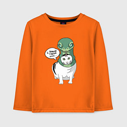 Лонгслив хлопковый детский С Новым годом - кот змея, цвет: оранжевый