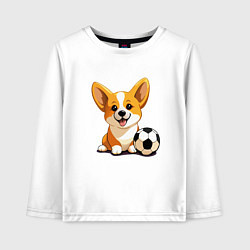 Лонгслив хлопковый детский Корги с футбольным мячом, цвет: белый