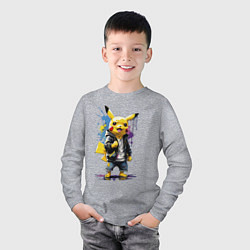 Лонгслив хлопковый детский Cool Pikachu - watercolor sketch, цвет: меланж — фото 2