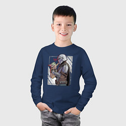Лонгслив хлопковый детский Беби Йода и Мандалорец, цвет: тёмно-синий — фото 2