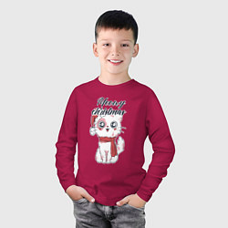 Лонгслив хлопковый детский Christmas Cat, цвет: маджента — фото 2
