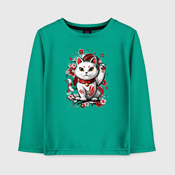 Детский лонгслив Манеки Неко, белая кошка удачи