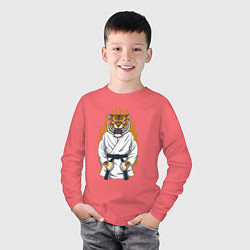 Лонгслив хлопковый детский Карате тигр, цвет: коралловый — фото 2
