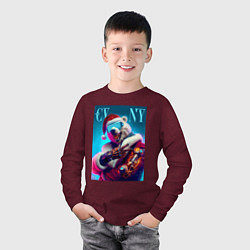 Лонгслив хлопковый детский Cyber new year - bear ai art, цвет: меланж-бордовый — фото 2