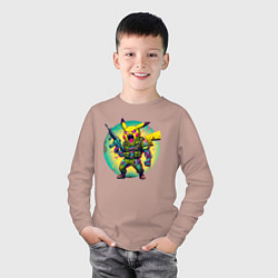 Лонгслив хлопковый детский Cool Pikachu - special forces, цвет: пыльно-розовый — фото 2