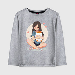 Детский лонгслив Аниме девушка и пухлый бело-рыжий хомяк