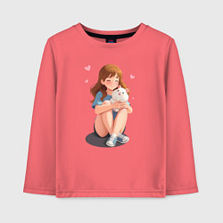 Детский лонгслив Белый хомяк и счастливая девушка