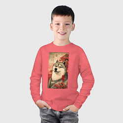 Лонгслив хлопковый детский Doge meme - japan style, цвет: коралловый — фото 2