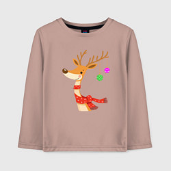 Детский лонгслив Олень новогодний с ёлочными шарами