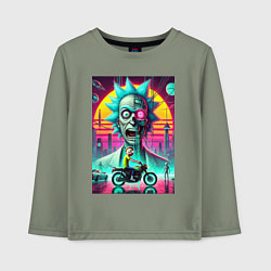 Детский лонгслив Кибер Рик и Морти на мотоцикле