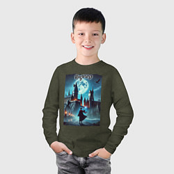Лонгслив хлопковый детский Nightly Hogwarts - neon glow, цвет: меланж-хаки — фото 2