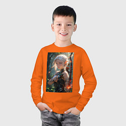 Лонгслив хлопковый детский Девушка-эльф с магическим луком, цвет: оранжевый — фото 2