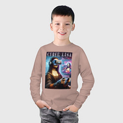 Лонгслив хлопковый детский Mona Lisa on a virtual helmet, цвет: пыльно-розовый — фото 2