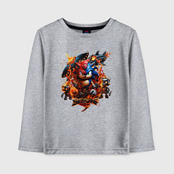 Детский лонгслив Соник и Наклз на фоне огненных роботов