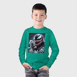 Лонгслив хлопковый детский Venom and funny kitten - ai art fantasy, цвет: зеленый — фото 2