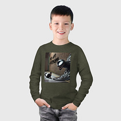 Лонгслив хлопковый детский Cat and Symbiote - we are Venom meme, цвет: меланж-хаки — фото 2