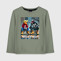 Лонгслив хлопковый детский Дональд Трамп и Веном - серьёзный разговор, цвет: авокадо