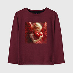 Лонгслив хлопковый детский Ангел любви с сердцем в руках, цвет: меланж-бордовый