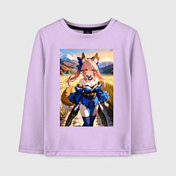 Лонгслив хлопковый детский Лиса посреди живописного поля, цвет: лаванда