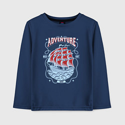 Детский лонгслив Корабль Адвенчер с надписью на темном фоне