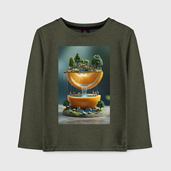 Лонгслив хлопковый детский Релаксирующий водопад спелых апельсинов, цвет: меланж-хаки