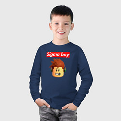 Лонгслив хлопковый детский Sigma boy roblox head - мем Роблокс Сигма бой, цвет: тёмно-синий — фото 2