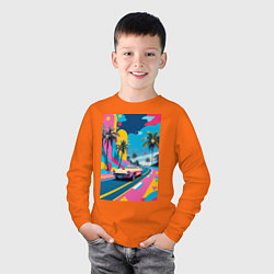 Лонгслив хлопковый детский Кабриолет едет по тропическому острову в стиле Куб, цвет: оранжевый — фото 2