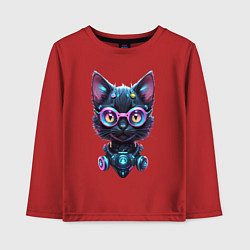 Детский лонгслив Прикольный котёнок - киберпанк