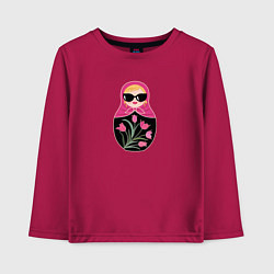 Детский лонгслив Матрёшка с розовыми тюльпанами