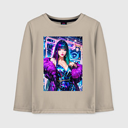 Лонгслив хлопковый детский Девушка поп идол в мехах, цвет: миндальный