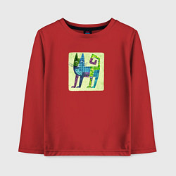 Детский лонгслив Декоративный кот в орнаментах на желтом