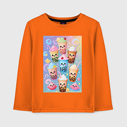 Лонгслив хлопковый детский Улыбающиеся яркие разноцветные стаканчики с bubble, цвет: оранжевый