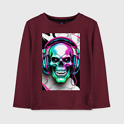 Детский лонгслив Череп в наушниках