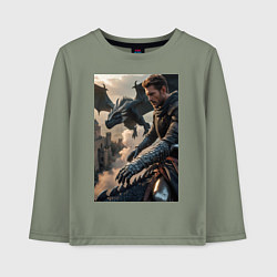 Лонгслив хлопковый детский Рыцарь летит на драконе, цвет: авокадо