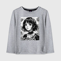 Детский лонгслив Аниме девушка портрет черно-белый